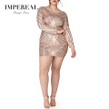 Long Sleeve Short Length Rose Gold Sequin Plus Size Bodycon Dress